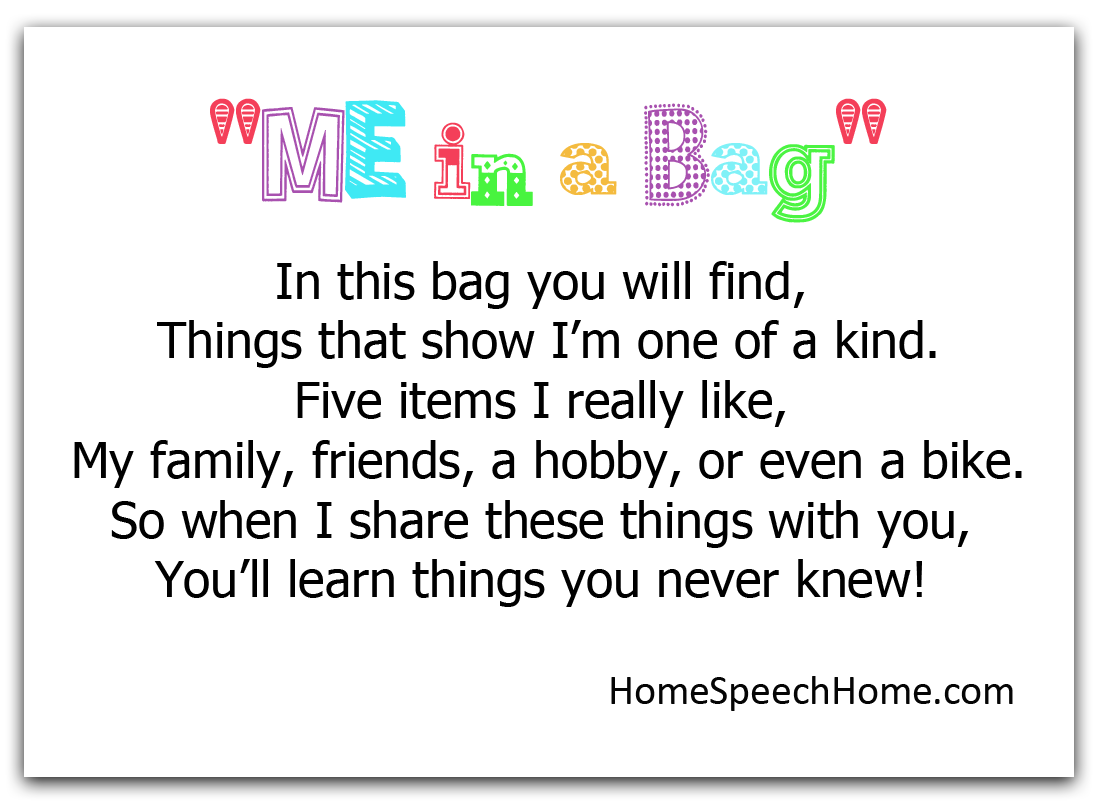 know speech getting bag activities therapy students poem activity paper bags give cut talking