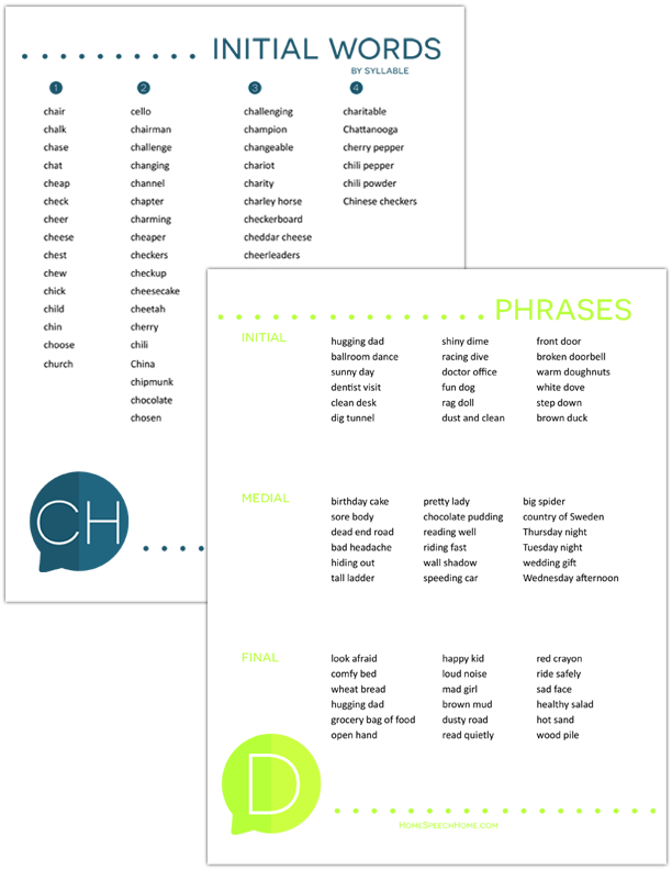 speech therapy list of words