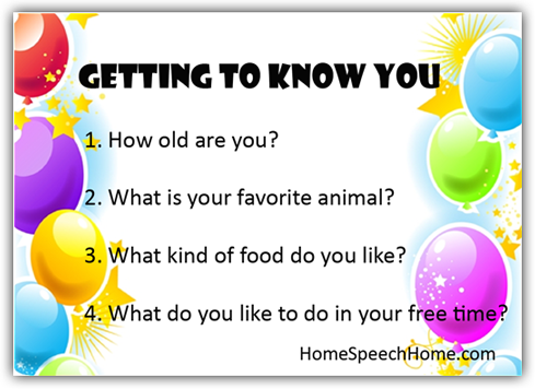 Getting to Know You - Speech Therapy Activity