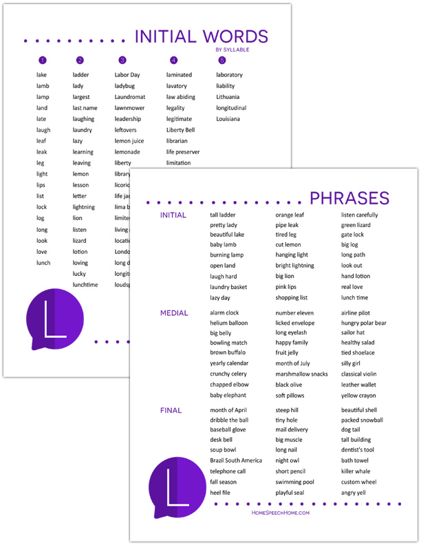 speech word list l